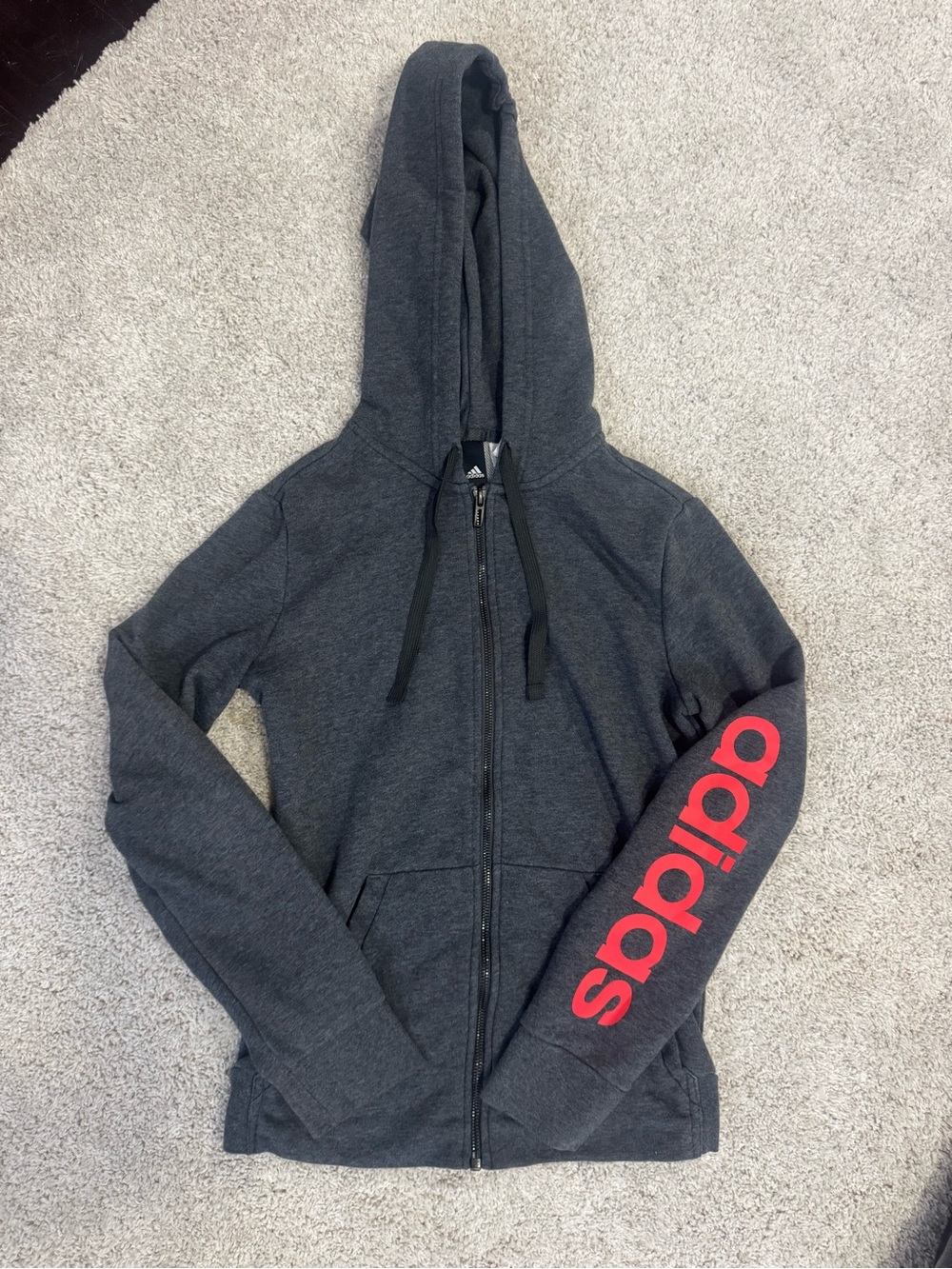 adidas Charcoal Hoodie with Red Sleeve Logo